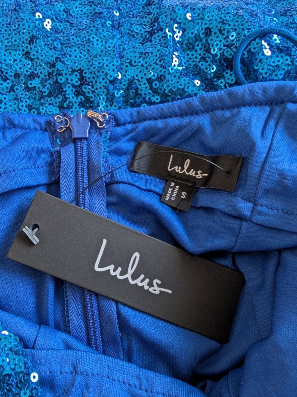 NWT Lulus Blue Sequin Bodycon Mini Dress Size S Spaghetti Strap Cocktail Party - Picture 5 of 7